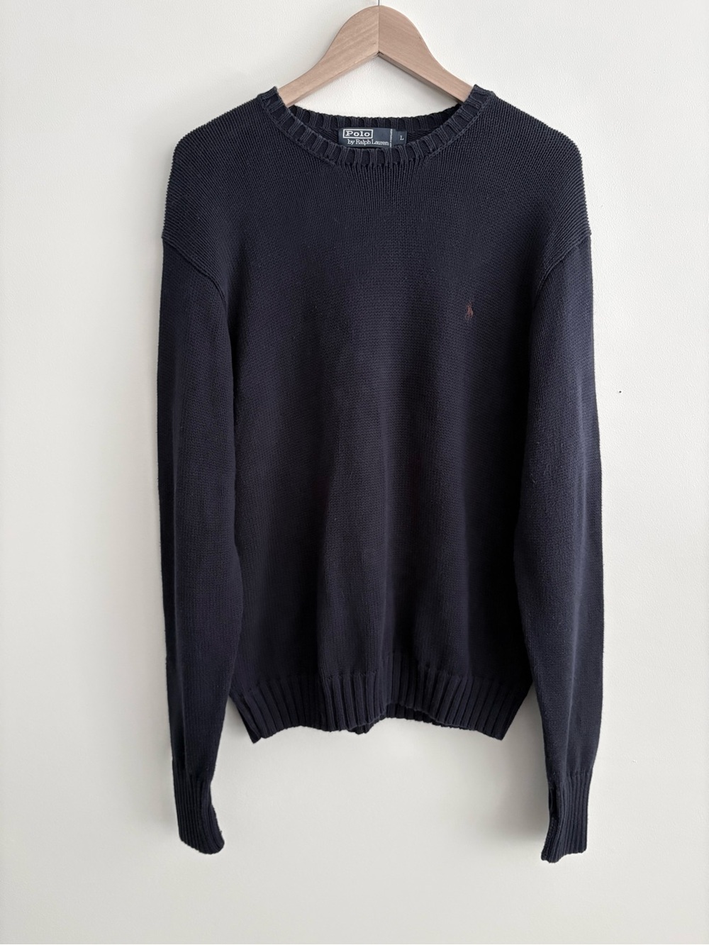 Polo Ralph Lauren Crew Neck Sweater in Navy Pony Logo Old Money Preppy Size L